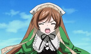 Rating: Safe Score: 0 Tags: 1girl black_ribbon blue_sky brown_hair chain closed_eyes cloud day dress green_dress head_scarf image long_hair long_sleeves neck_ribbon open_mouth outdoors ribbon sky solo suiseiseki tears User: admin
