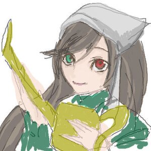 Rating: Safe Score: 0 Tags: 1girl brown_hair heterochromia holding image long_hair long_sleeves looking_at_viewer red_eyes simple_background sketch smile solo suiseiseki upper_body white_background User: admin