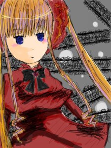 Rating: Safe Score: 0 Tags: 1girl blonde_hair blue_eyes bow bowtie dress frills image long_sleeves looking_at_viewer red_dress shinku solo User: admin