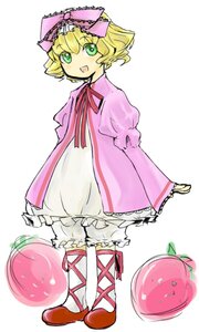 Rating: Safe Score: 0 Tags: 1girl :d blonde_hair bloomers bow dress food fruit full_body green_eyes hair_bow hina_ichigo hinaichigo image long_sleeves open_mouth pink_bow pink_dress pink_footwear ribbon short_hair simple_background smile solo standing strawberry underwear white_bloomers User: admin