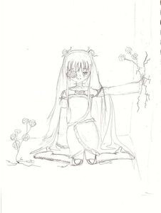 Rating: Safe Score: 0 Tags: 1girl blush dress flower full_body hair_ornament image kirakishou long_hair long_sleeves looking_at_viewer monochrome rose shinku sitting solo striped very_long_hair User: admin