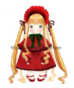 Rating: Safe Score: 0 Tags: 1girl blonde_hair blue_eyes blush bow bowtie capelet dress full_body green_bow image long_hair long_sleeves looking_at_viewer shinku shoes sidelocks simple_background solo standing twintails very_long_hair white_background User: admin