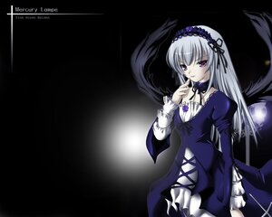 Rating: Safe Score: 0 Tags: 1girl black_background black_ribbon cowboy_shot cross-laced_clothes detached_collar dress finger_to_mouth flower frills hairband image juliet_sleeves lolita_hairband long_hair long_sleeves looking_at_viewer pink_eyes puffy_sleeves ribbon silver_hair solo suigintou wings User: admin