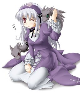 Rating: Safe Score: 0 Tags: 1girl artist_request bangs blush dress flying_sweatdrops frills hairband image long_hair long_sleeves one_eye_closed open_mouth photoshop_(medium) red_eyes rozen_maiden silver_hair sitting solo suigintou wings User: admin
