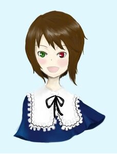 Rating: Safe Score: 0 Tags: 1girl :d blue_dress blush brown_hair dress frills green_eyes heterochromia image looking_at_viewer open_mouth red_eyes ribbon short_hair simple_background smile solo souseiseki upper_body User: admin