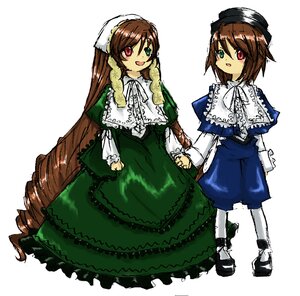 Rating: Safe Score: 0 Tags: 2girls :d blue_dress brown_hair dress drill_hair frills full_body green_dress green_eyes hat head_scarf heterochromia holding_hands image long_hair long_sleeves looking_at_viewer multiple_girls open_mouth pair red_eyes short_hair siblings simple_background sisters smile souseiseki suiseiseki twins very_long_hair white_background User: admin