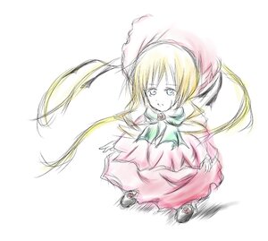 Rating: Safe Score: 0 Tags: 1girl bangs blonde_hair blue_eyes bow dress frills image long_hair long_sleeves pink_bow pink_dress shinku solo very_long_hair User: admin