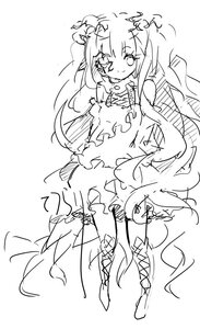 Rating: Safe Score: 0 Tags: 1girl bare_shoulders boots dress full_body image kirakishou long_hair looking_at_viewer monochrome one_eye_closed sketch smile solo very_long_hair white_background User: admin