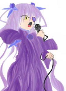 Rating: Safe Score: 0 Tags: 1girl barasuishou blurry bug butterfly depth_of_field dress hair_ornament holding holding_microphone image insect long_hair long_sleeves microphone music open_mouth purple_hair ribbon singing solo very_long_hair white_background yellow_eyes User: admin