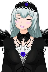 Rating: Safe Score: 0 Tags: 1girl black_dress blue_flower blue_rose blurry blush closed_eyes dress flower frills gothic_lolita hairband image lolita_fashion lolita_hairband long_hair long_sleeves open_mouth rose silver_hair simple_background smile solo suigintou upper_body white_background User: admin