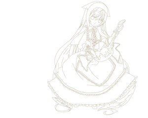 Rating: Safe Score: 0 Tags: 1girl dress frills full_body image lineart long_hair looking_at_viewer monochrome ribbon solo striped striped_background suiseiseki very_long_hair User: admin