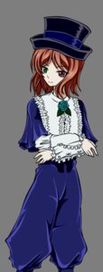 Rating: Safe Score: 0 Tags: 1girl brown_hair checkered checkered_background checkered_floor flower frills full_body green_eyes hat heterochromia image long_sleeves pants red_hair rose short_hair solo souseiseki standing top_hat User: admin