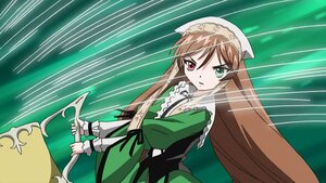 Rating: Safe Score: 0 Tags: 1girl brown_hair dress frills green_dress green_eyes heterochromia holding holding_weapon image long_hair long_sleeves looking_at_viewer red_eyes serious solo suiseiseki very_long_hair weapon User: admin