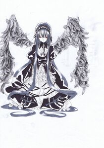 Rating: Safe Score: 0 Tags: 1girl closed_mouth dress frills hairband image long_hair long_sleeves looking_at_viewer red_eyes sitting solo suigintou very_long_hair wings User: admin