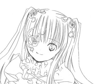 Rating: Safe Score: 0 Tags: 1girl auto_tagged flower greyscale hair_ornament image kirakishou lineart long_hair looking_at_viewer monochrome rose simple_background smile solo upper_body white_background User: admin