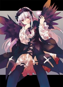 Rating: Safe Score: 0 Tags: 1girl black_dress black_legwear black_wings closed_mouth dress expressionless feathers frilled_sleeves frills hairband head_tilt image leg_garter letterboxed lolita_hairband long_hair long_sleeves looking_at_viewer photoshop_(medium) pink_eyes ribbon rose rozen_maiden shaded_face shati silver_hair solo suigintou thighhighs wings User: admin