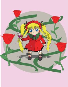 Rating: Safe Score: 0 Tags: 1girl blonde_hair blue_eyes bonnet bow bowtie dress flower full_body green_bow image long_hair long_sleeves looking_at_viewer plant red_dress rose shinku shoes solo twintails User: admin