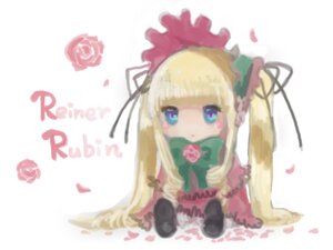 Rating: Safe Score: 0 Tags: 1girl bangs blonde_hair blue_eyes blush bow bowtie chibi dress flower full_body image long_hair long_sleeves looking_at_viewer petals rose shinku shoes sitting solo striped very_long_hair white_background User: admin