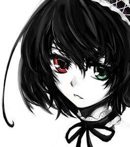 Rating: Safe Score: 0 Tags: 1girl black_hair face houjuu_nue image limited_palette looking_at_viewer monochrome portrait red_eyes short_hair simple_background solo spot_color suiseiseki white_background User: admin
