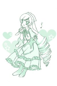 Rating: Safe Score: 0 Tags: 1girl dress drill_hair frills full_body green_theme image long_hair long_sleeves monochrome ribbon ringlets solo standing star_(symbol) striped suiseiseki twin_drills very_long_hair User: admin