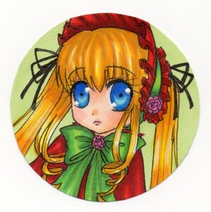 Rating: Safe Score: 0 Tags: 1girl blonde_hair blue_eyes blush bonnet bow bowtie drill_hair flower green_bow green_neckwear image long_hair looking_at_viewer marker_(medium) ribbon shinku sidelocks simple_background solo traditional_media twin_drills twintails white_background User: admin