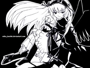 Rating: Safe Score: 0 Tags: 1girl blush boots dress frilled_sleeves frills greyscale hairband high_heel_boots image lolita_hairband long_hair long_sleeves looking_at_viewer monochrome solo suigintou thighhighs very_long_hair wings User: admin