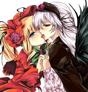 Rating: Safe Score: 0 Tags: 2girls blonde_hair blue_eyes blush bonnet commentary_request dress eye_contact flower french_kiss frills hair_ribbon hairband holding_hands image interlocked_fingers kiss lolita_fashion long_hair long_sleeves looking_at_another multiple_girls pair red_eyes ribbon rose rozen_maiden shinku silver_hair suigintou tongue tongue_out umitsuki wings yuri User: admin