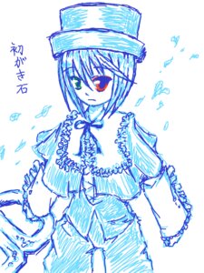 Rating: Safe Score: 0 Tags: 1girl blue_theme capelet cowboy_shot eyebrows_visible_through_hair frills hat image long_sleeves monochrome short_hair solo souseiseki standing User: admin