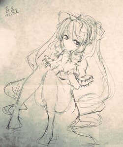 Rating: Safe Score: 0 Tags: 1girl boots dress frills image long_hair looking_at_viewer monochrome shinku sitting sketch solo traditional_media very_long_hair User: admin