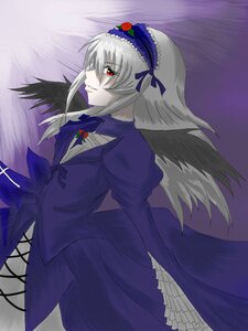 Rating: Safe Score: 0 Tags: 1girl black_wings dress flower frilled_sleeves frills hairband image juliet_sleeves long_hair long_sleeves looking_afar puffy_sleeves red_eyes rose silver_hair simple_background smile solo suigintou wings User: admin