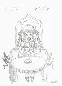 Rating: Safe Score: 0 Tags: 1girl auto_tagged bangs bonnet dress drill_hair frills full_body image long_hair long_sleeves looking_at_viewer monochrome shinku sitting solo striped teacup very_long_hair User: admin