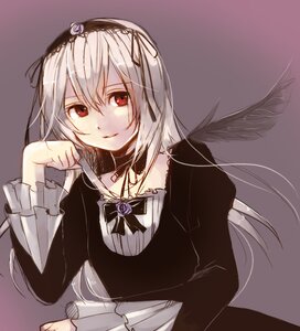 Rating: Safe Score: 0 Tags: 1girl bangs black_wings dress eyebrows_visible_through_hair feathered_wings flower frills hair_between_eyes hairband image jewelry juliet_sleeves long_hair long_sleeves looking_at_viewer mini_wings red_eyes ribbon rose rozen_maiden silver_hair simple_background solo suigintou upper_body wings yoshioka_mitsuko User: admin
