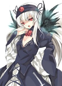 Rating: Safe Score: 0 Tags: 1girl black_dress black_wings breasts cleavage detached_collar dress flower frills hairband image juliet_sleeves long_hair long_sleeves looking_at_viewer open_mouth puffy_sleeves red_eyes rose silver_hair solo suigintou white_background wide_sleeves wings User: admin