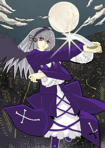 Rating: Safe Score: 0 Tags: 1girl dress frills full_moon hairband holding holding_weapon image long_hair long_sleeves moon night pink_eyes silver_hair sky solo suigintou weapon wings User: admin