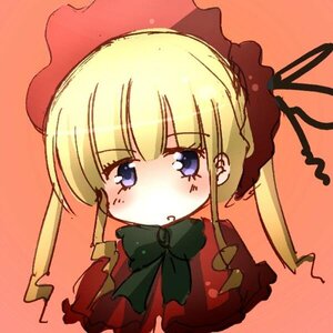 Rating: Safe Score: 0 Tags: 1girl blonde_hair blue_eyes blush bow bowtie dress hat image long_hair long_sleeves looking_at_viewer orange_background red_dress ribbon shinku simple_background solo twintails upper_body User: admin