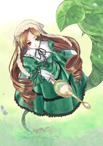 Rating: Safe Score: 0 Tags: 1girl brown_hair dress drill_hair frills green_dress green_eyes heterochromia image long_hair long_sleeves looking_at_viewer red_eyes smile solo standing suiseiseki twintails very_long_hair watering_can User: admin