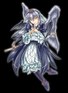 Rating: Safe Score: 0 Tags: 1girl dress feathered_wings frills full_body hands_clasped image long_hair long_sleeves own_hands_together silver_hair solo suigintou weapon wings User: admin