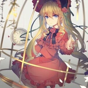 Rating: Safe Score: 0 Tags: 1girl blonde_hair blue_eyes blurry bow cage dress flower hat image long_hair looking_at_viewer red_dress red_flower rose shinku solo User: admin