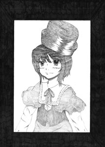 Rating: Safe Score: 0 Tags: 1girl black_border border greyscale hat image monochrome short_hair smile solo souseiseki traditional_media User: admin