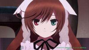 Rating: Safe Score: 0 Tags: 1girl bangs black_ribbon brown_hair closed_mouth dress expressionless green_eyes heterochromia image looking_at_viewer neck_ribbon red_eyes ribbon solo suiseiseki User: admin