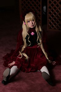 Rating: Safe Score: 0 Tags: 1girl blonde_hair blue_eyes dress flower lips long_hair red_dress rose shinku sitting solo User: admin