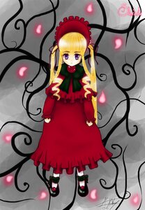 Rating: Safe Score: 0 Tags: 1girl blonde_hair blue_eyes bonnet bow bowtie dress flower full_body green_bow image long_hair long_sleeves looking_at_viewer petals red_dress rose_petals shinku shoes solo standing twintails very_long_hair white_legwear User: admin