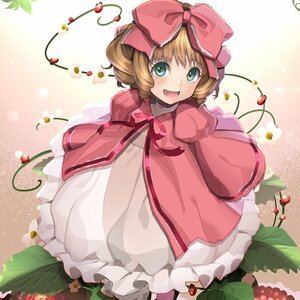 Rating: Safe Score: 0 Tags: 1girl apple blonde_hair bloomers bow capelet cherry dress flower food fruit green_eyes hair_bow hina_ichigo hinaichigo image object_namesake open_mouth pink_bow short_hair smile solo strawberry User: admin