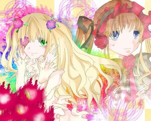 Rating: Safe Score: 0 Tags: 2girls blonde_hair blue_eyes dress eyepatch flower frills green_eyes image kirakishou long_hair multiple_girls pair pink_flower pink_rose red_flower red_rose rose shinku smile twintails User: admin