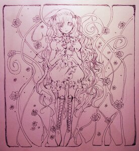 Rating: Safe Score: 0 Tags: 1girl boots bow dress flower gloves hair_ornament image kirakishou lineart long_hair monochrome rose smile solo thigh_boots thighhighs thorns traditional_media very_long_hair vines User: admin