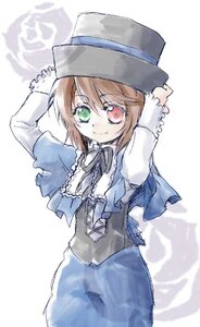 Rating: Safe Score: 0 Tags: 1girl blue_dress blush brown_hair dress frills green_eyes hat heterochromia image long_sleeves looking_at_viewer short_hair smile solo souseiseki suiseiseki white_background User: admin