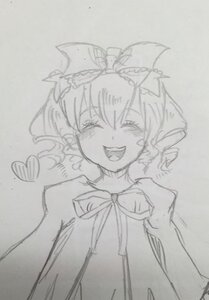 Rating: Safe Score: 0 Tags: 1girl blush dress heart hinaichigo image monochrome open_mouth ribbon sketch smile solo traditional_media upper_body User: admin