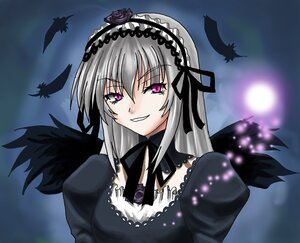 Rating: Safe Score: 0 Tags: 1girl black_feathers black_wings detached_collar dress feathered_wings feathers flower hairband image juliet_sleeves lolita_hairband long_hair long_sleeves looking_at_viewer pink_eyes rose silver_hair smile solo suigintou upper_body wings User: admin