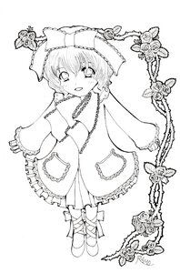 Rating: Safe Score: 0 Tags: 1girl auto_tagged blush bow dress flower frills full_body greyscale hinaichigo image kagiyama_hina long_sleeves looking_at_viewer monochrome open_mouth ribbon short_hair simple_background sleeves_past_wrists smile solo standing white_background User: admin