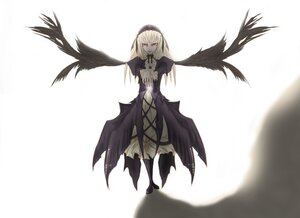 Rating: Safe Score: 0 Tags: 1girl black_wings blonde_hair dress feathers full_body hairband image long_hair long_sleeves red_eyes solo standing suigintou torn_clothes white_background wings User: admin